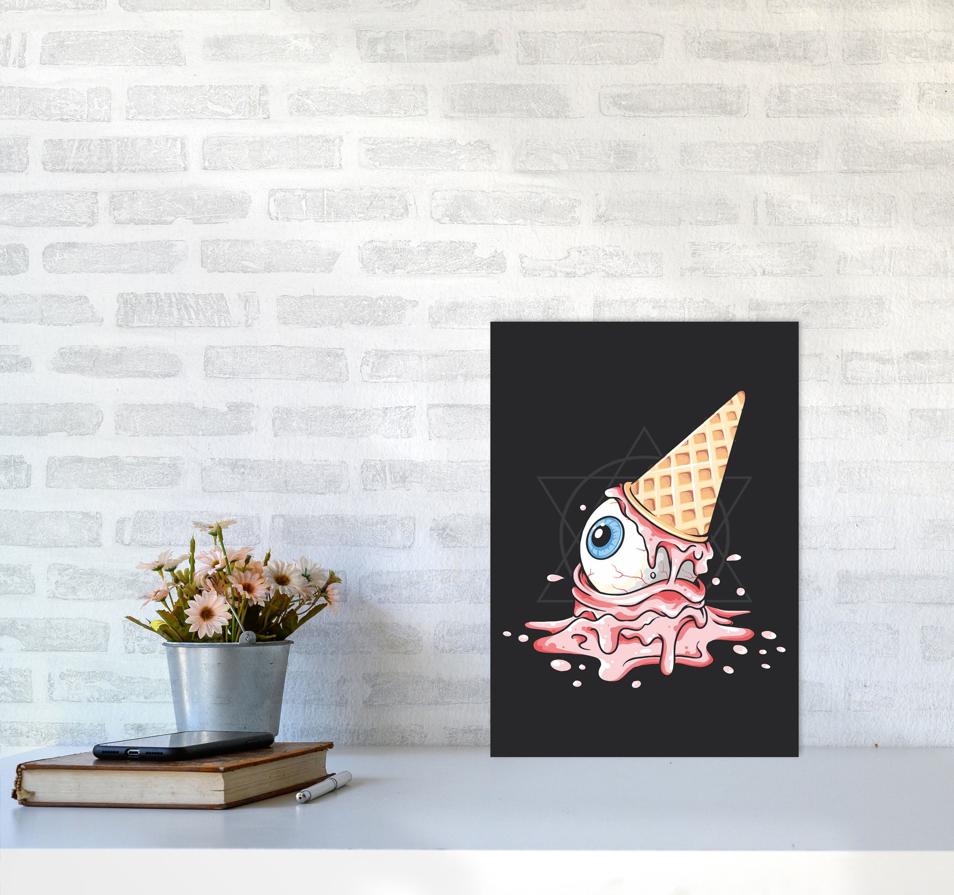 Strawberry Eyeball Icecream Art Print by Jason Stanley A3 Black Frame