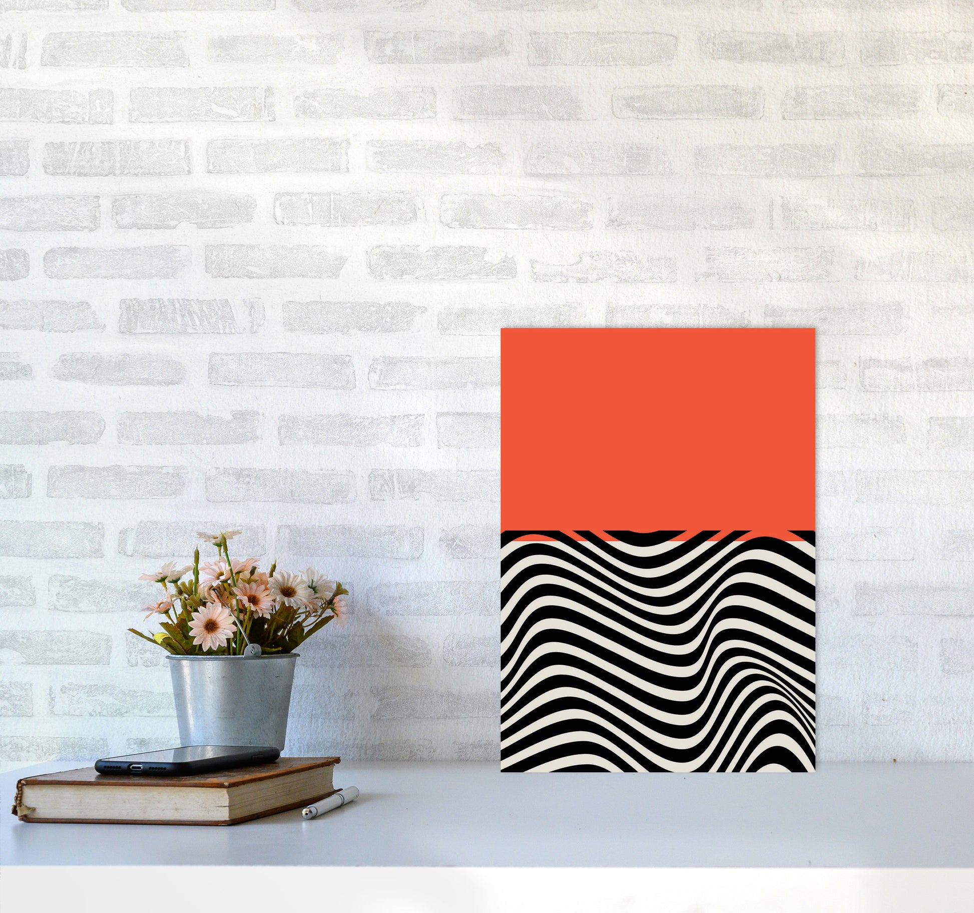 Minimal Abstract Red Wave Art Print by Jason Stanley A3 Black Frame