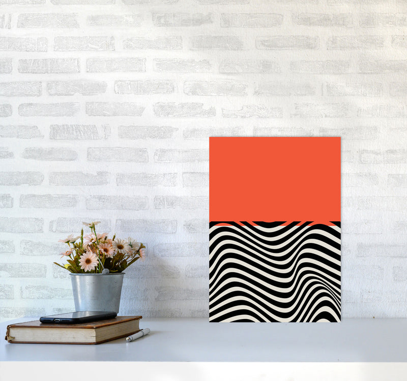 Minimal Abstract Red Wave Art Print by Jason Stanley A3 Black Frame