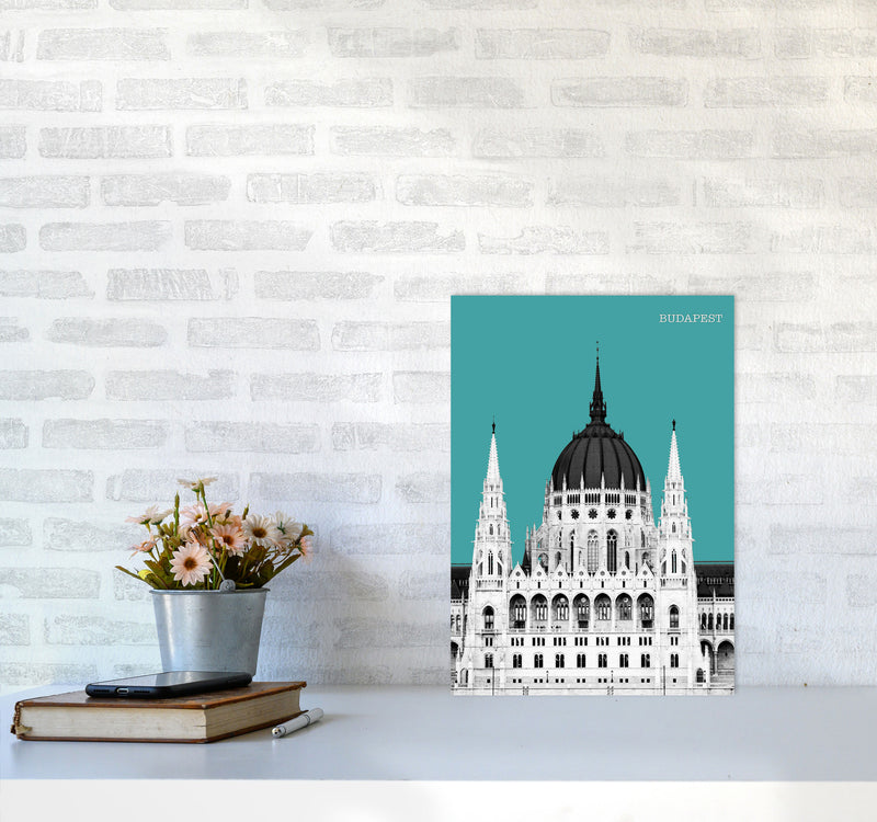 Halftone Budapest Green Art Print by Jason Stanley A3 Black Frame