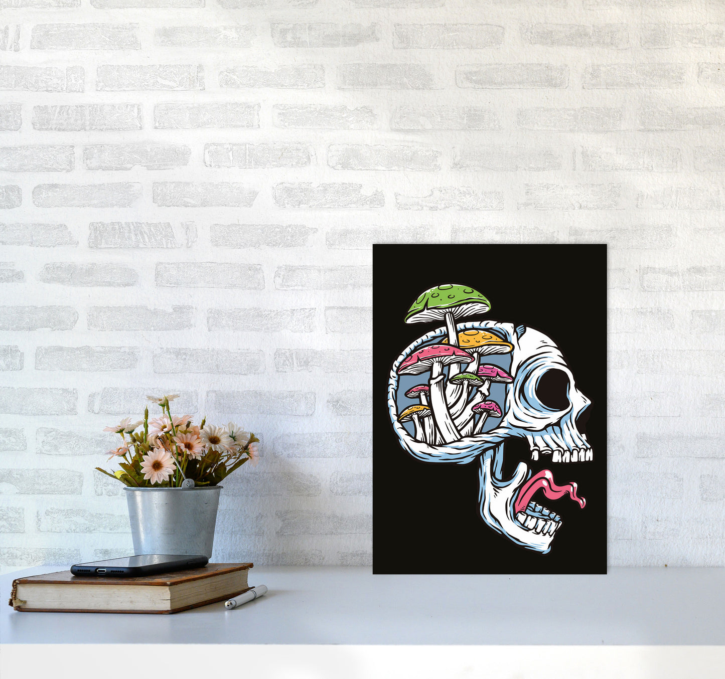 Head Full Of Mushrooms Art Print by Jason Stanley A3 Black Frame