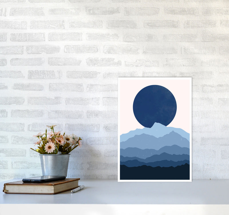 Blue Abstract Moonrise Art Print by Jason Stanley A3 Black Frame
