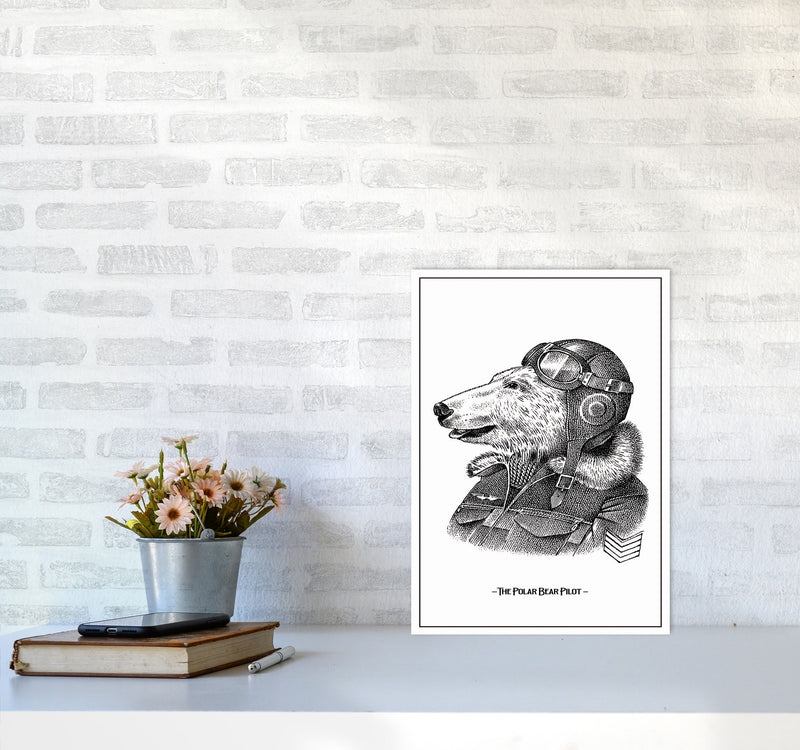 The Poler Bear Pilot Art Print by Jason Stanley A3 Black Frame