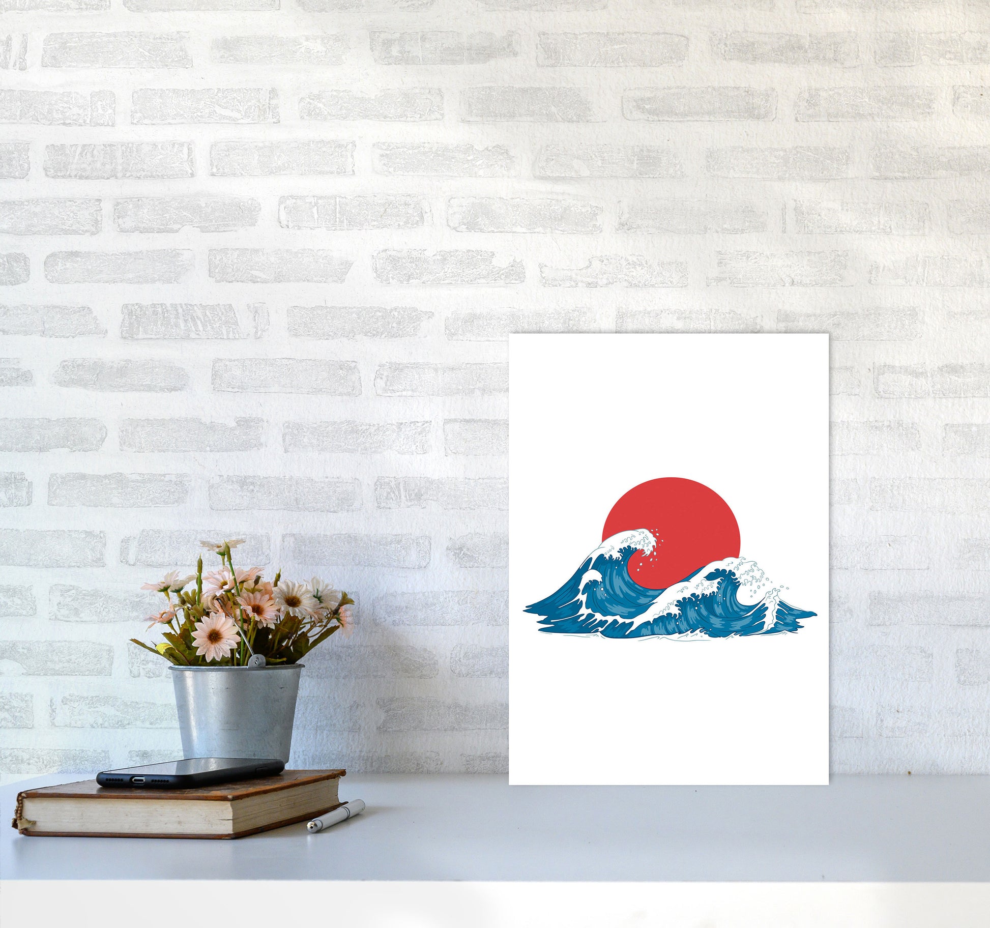 Japenses Wave Sunset Art Print by Jason Stanley A3 Black Frame