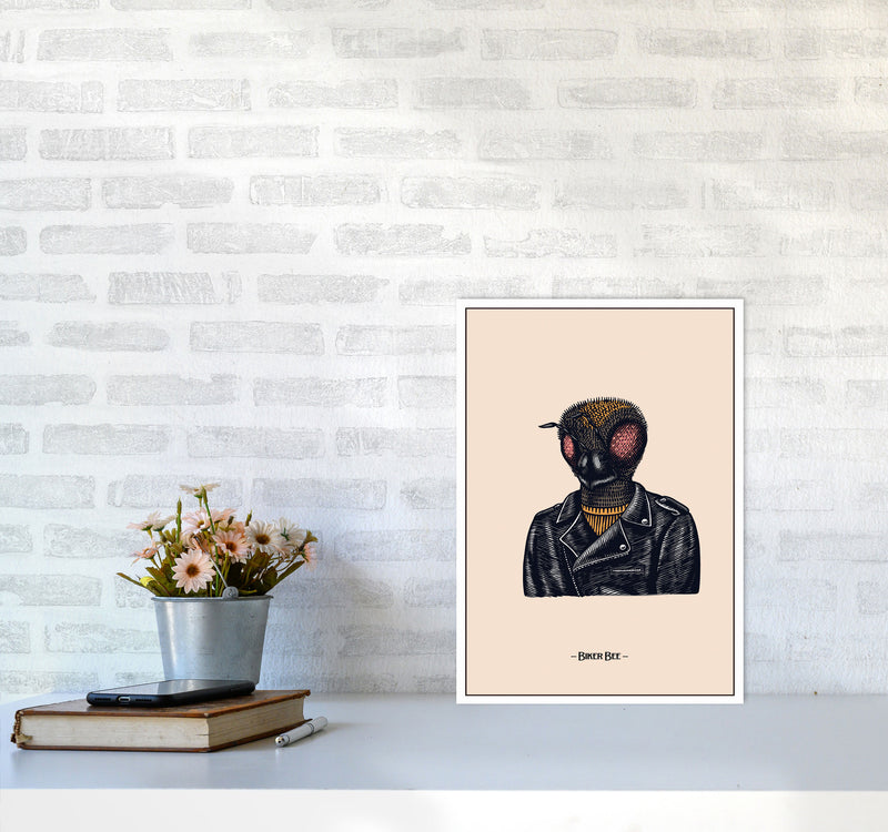 Biker Bee Art Print by Jason Stanley A3 Black Frame