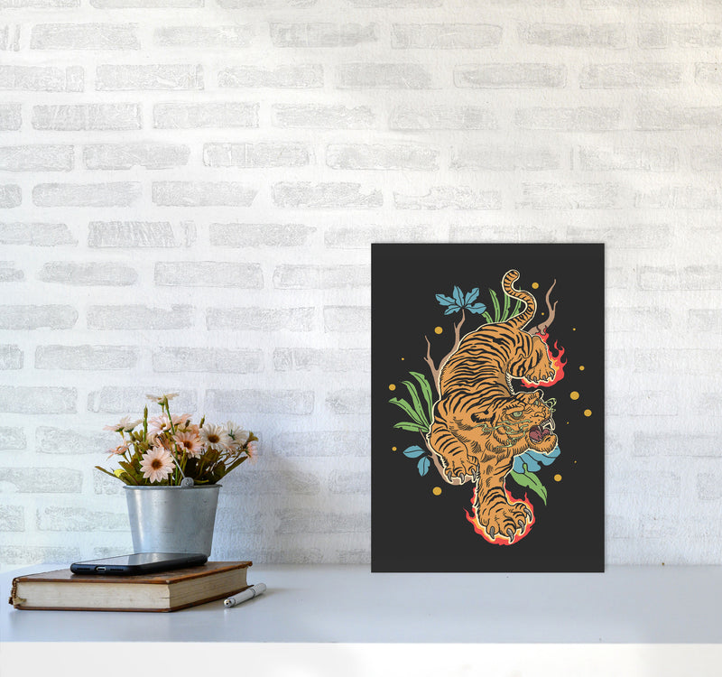 Classic Tiger Tattoo Art Print by Jason Stanley A3 Black Frame