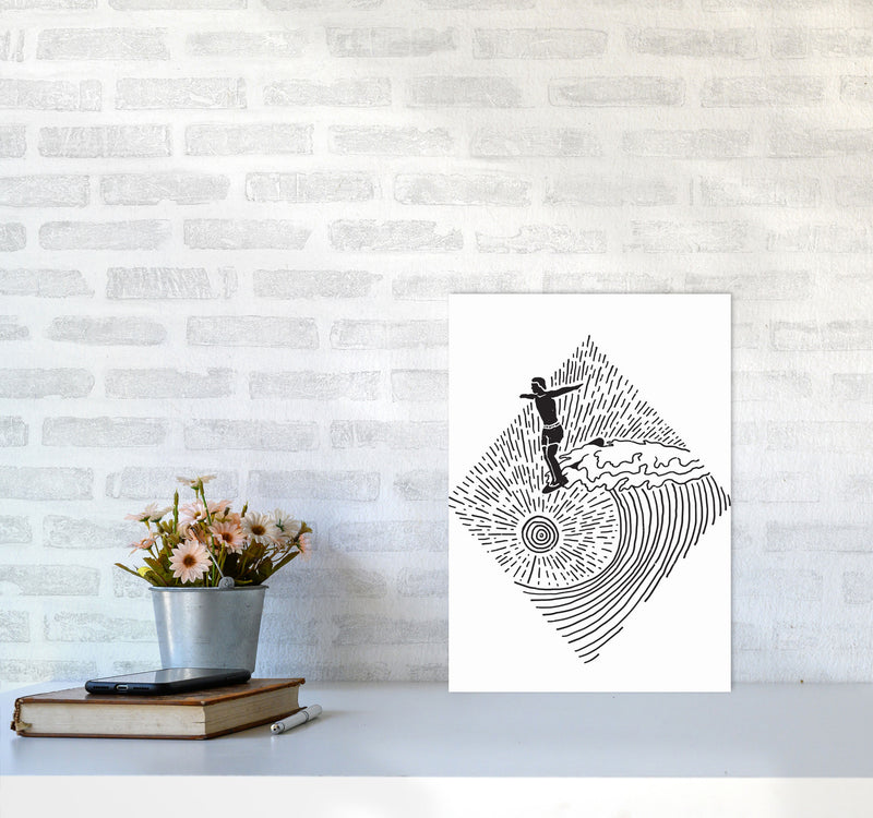 Surfer Line Drawing Art Print by Jason Stanley A3 Black Frame