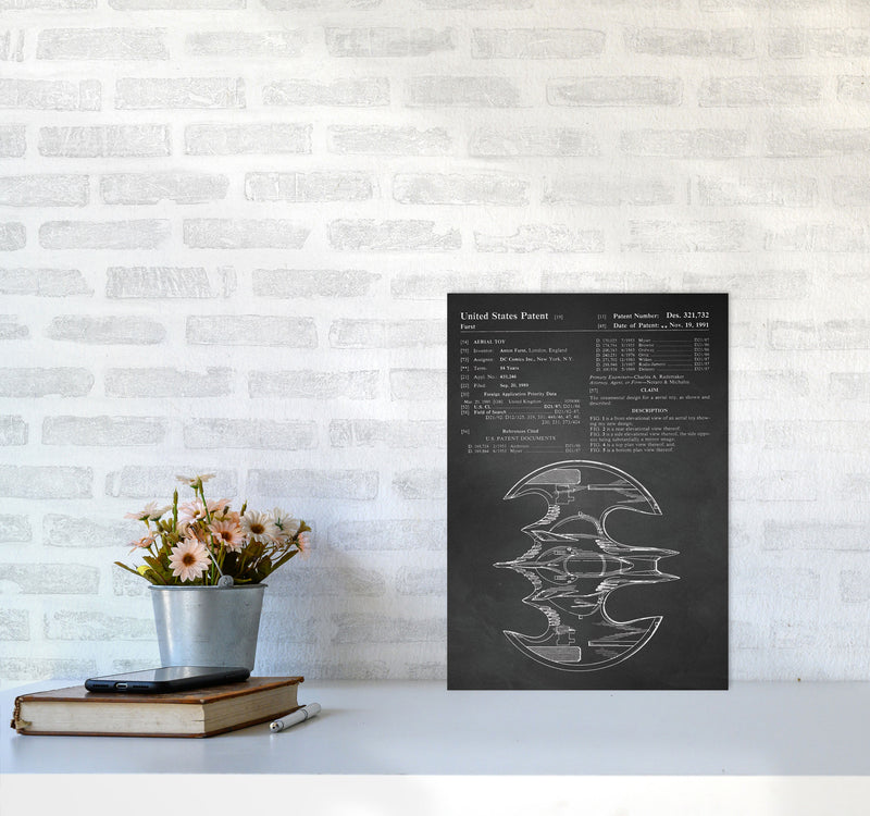 Batwing Patent Side View- Chalkboard Art Print by Jason Stanley A3 Black Frame