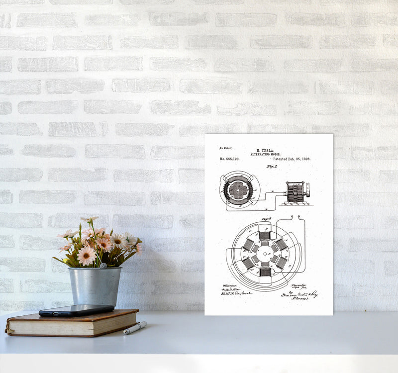Tesla Alternating Motor Patent Art Print by Jason Stanley A3 Black Frame