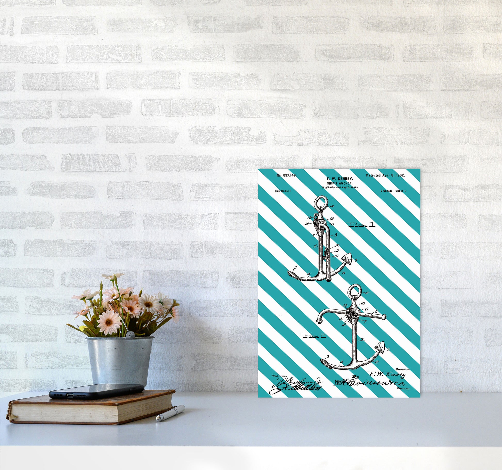Anchor Patent Side Stripe Art Print by Jason Stanley A3 Black Frame