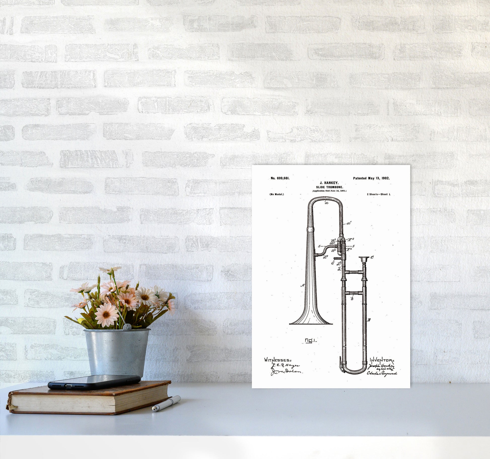 Slide Trombone Patent Art Print by Jason Stanley A3 Black Frame