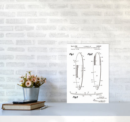Surfboard Patent White Art Print by Jason Stanley A3 Black Frame