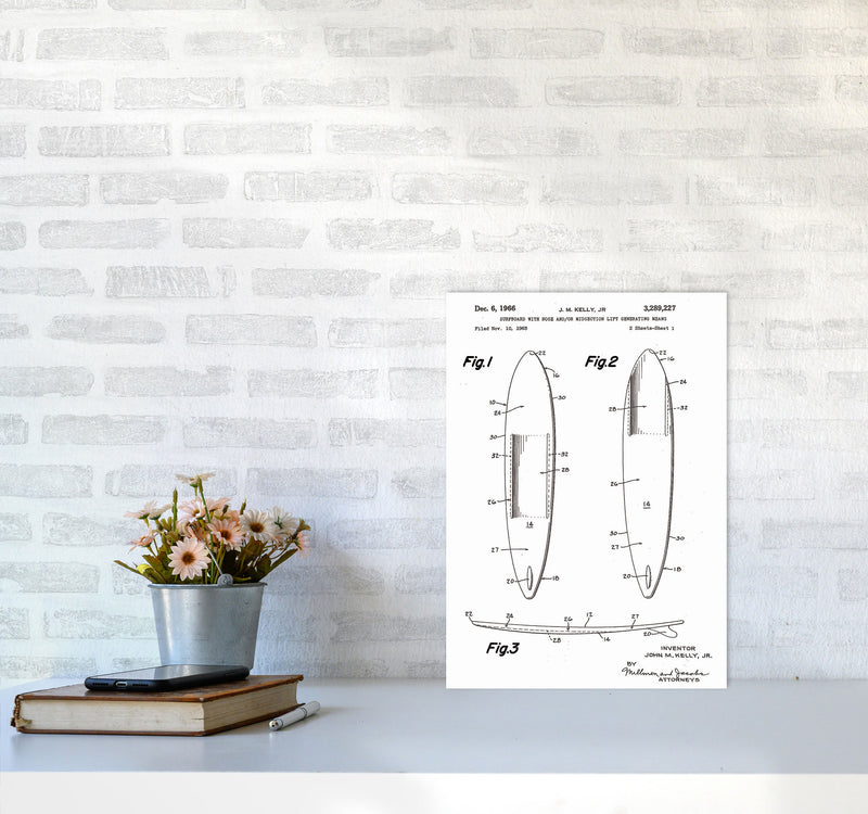 Surfboard Patent White Art Print by Jason Stanley A3 Black Frame