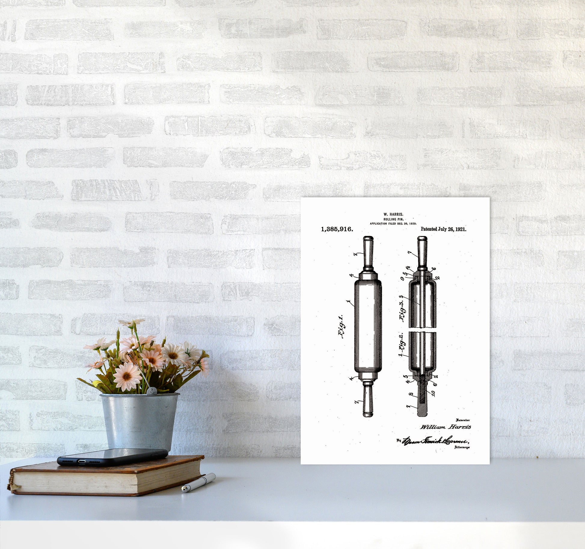 Rolling Pin Patent Art Print by Jason Stanley A3 Black Frame
