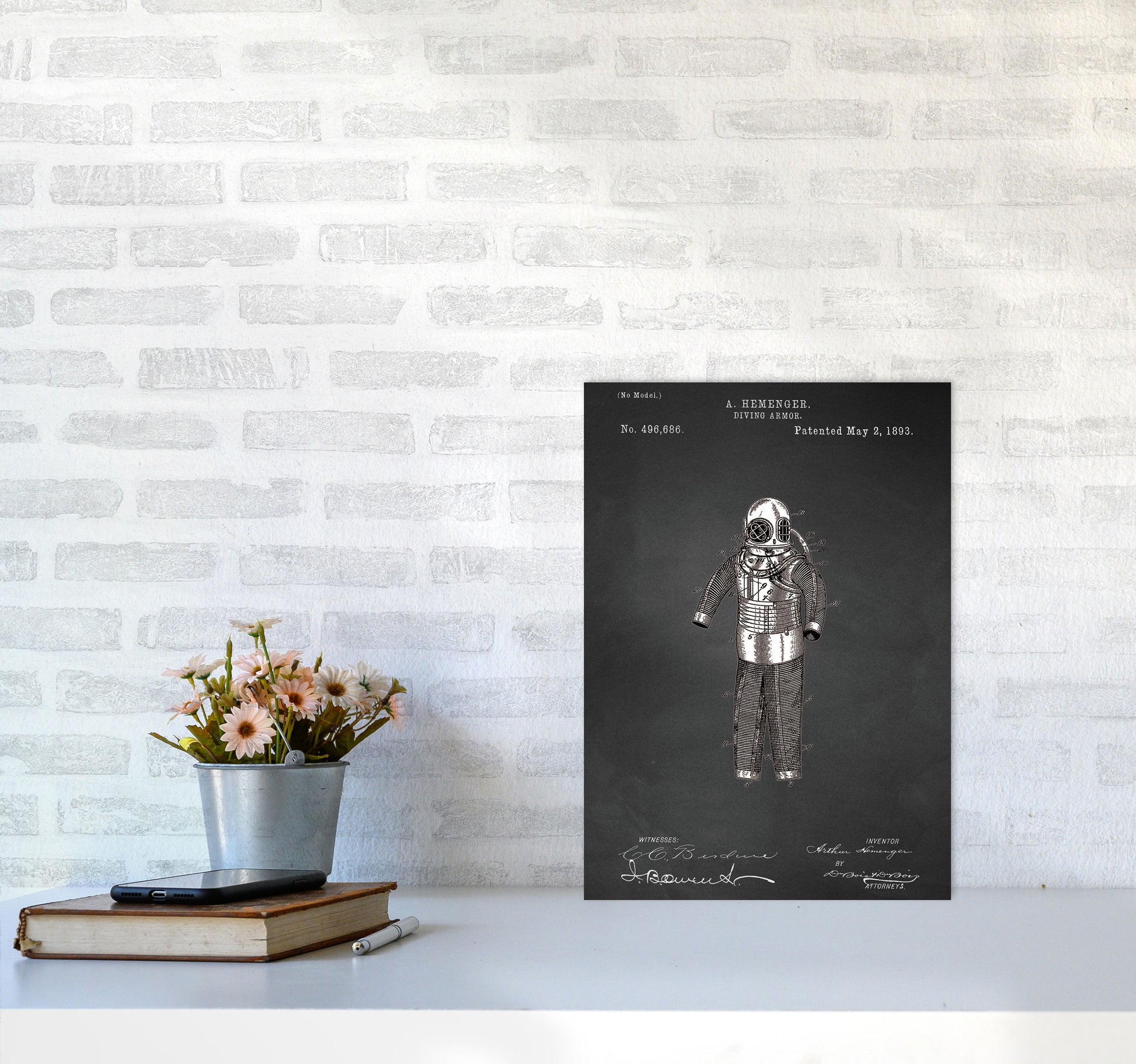 Diving Armor Patent Art Print by Jason Stanley A3 Black Frame