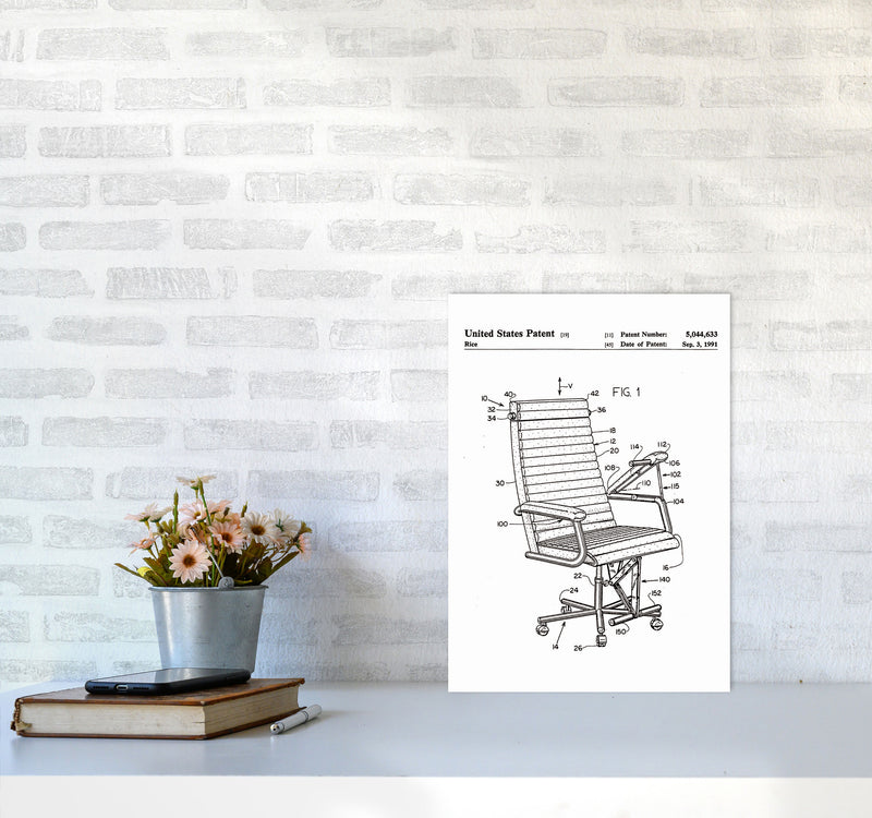 Desk Chair Patent Art Print by Jason Stanley A3 Black Frame