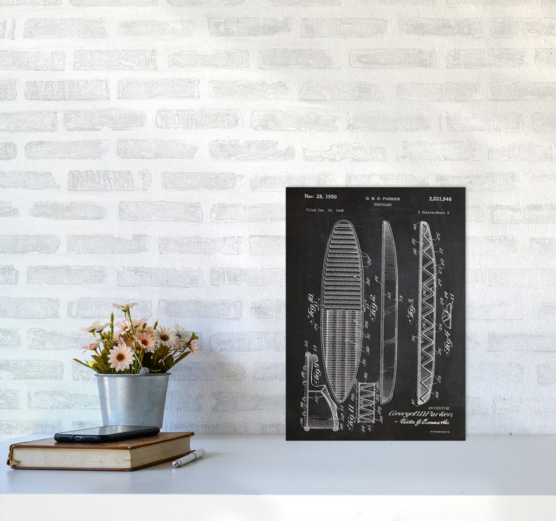 Surfboard Patent Art Print by Jason Stanley A3 Black Frame