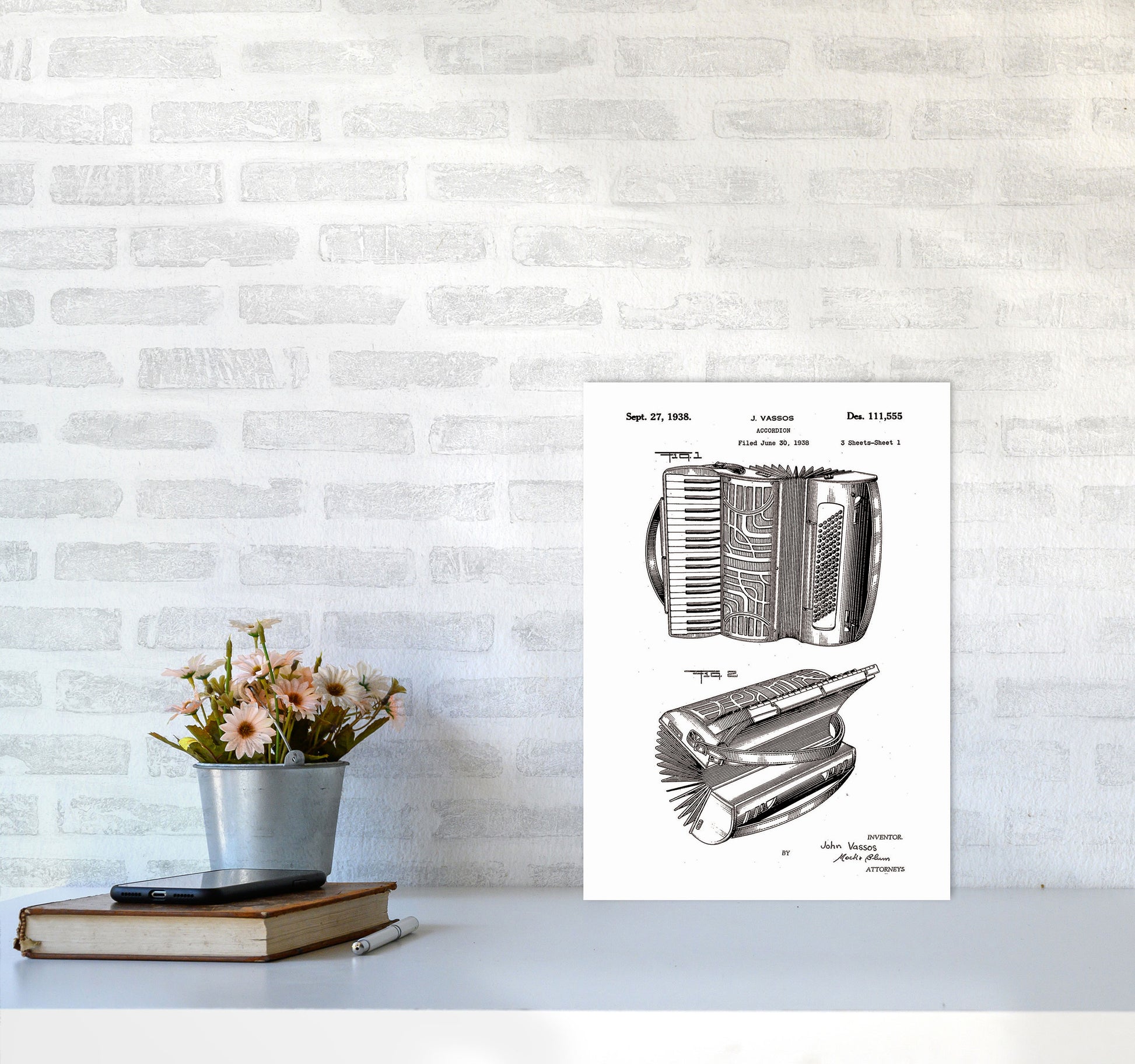 Accordian Patent Art Print by Jason Stanley A3 Black Frame