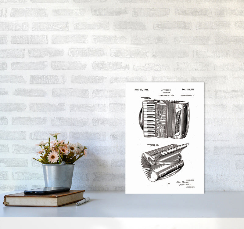 Accordian Patent Art Print by Jason Stanley A3 Black Frame