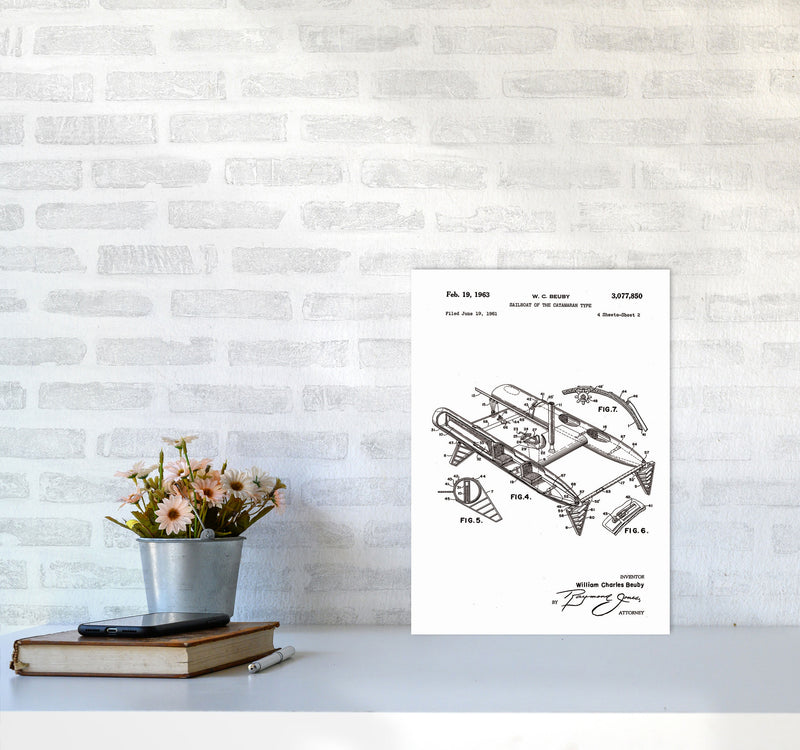 Catamaran Patent Art Print by Jason Stanley A3 Black Frame