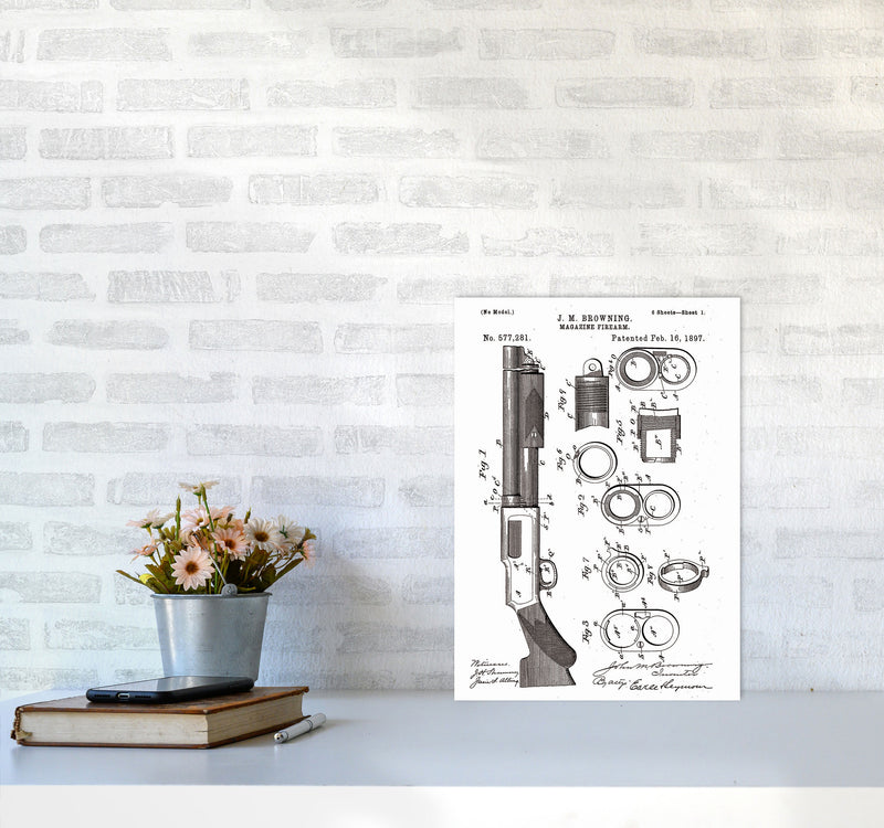 Shotgun Patent Art Print by Jason Stanley A3 Black Frame