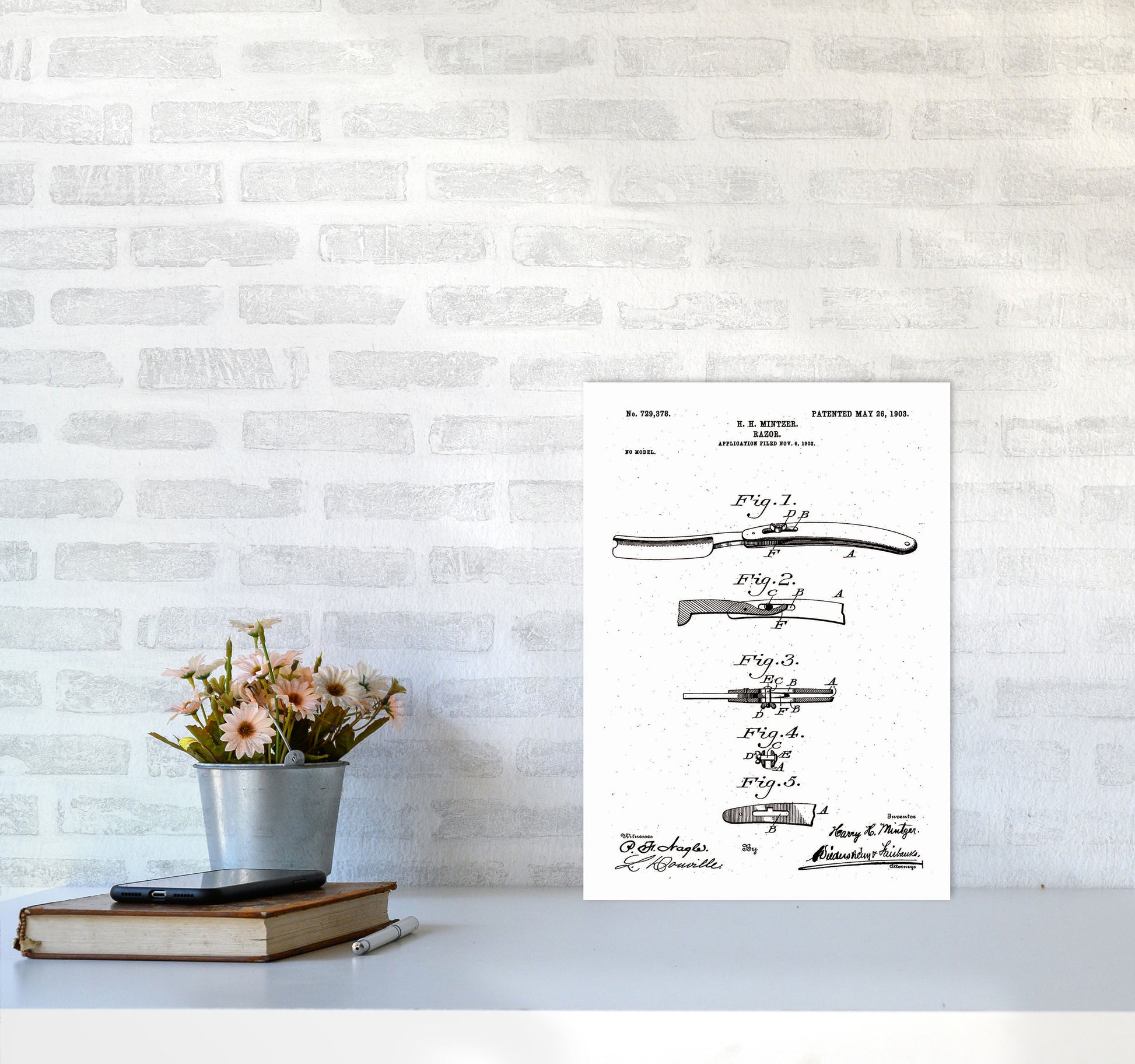 Razor Patent Art Print by Jason Stanley A3 Black Frame