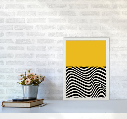 Minimal Abstract Yellow Wave Art Print by Jason Stanley A3 Oak Frame