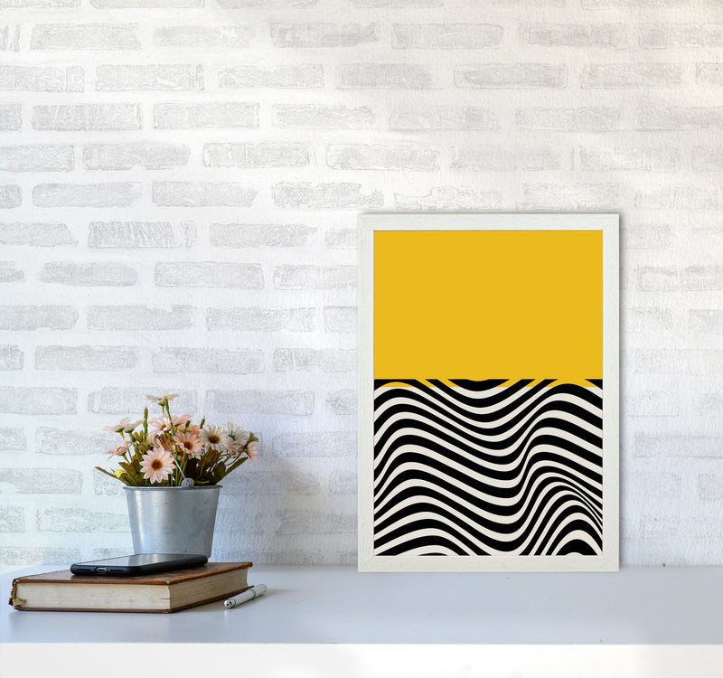 Minimal Abstract Yellow Wave Art Print by Jason Stanley A3 Oak Frame