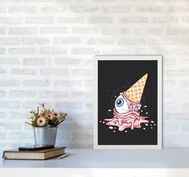 Strawberry Eyeball Icecream Art Print by Jason Stanley A3 Oak Frame