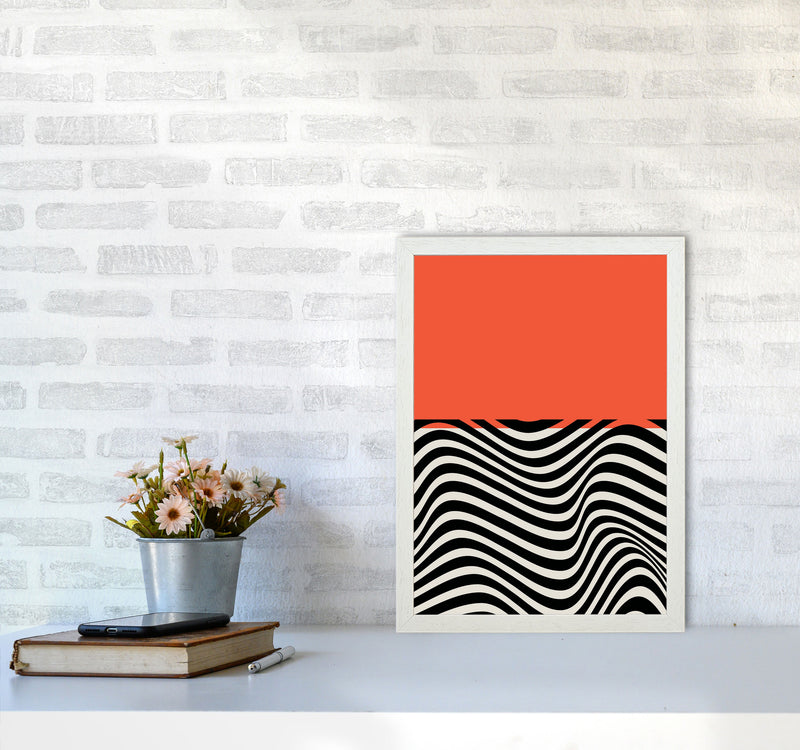 Minimal Abstract Red Wave Art Print by Jason Stanley A3 Oak Frame