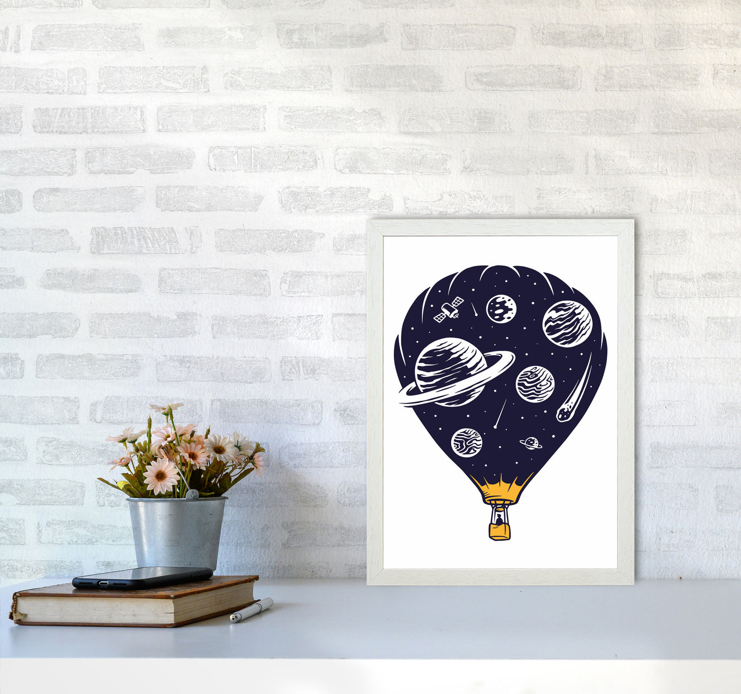 Hot Air Baloon Universe Art Print by Jason Stanley A3 Oak Frame
