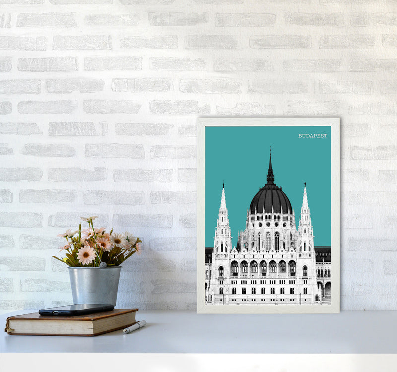 Halftone Budapest Green Art Print by Jason Stanley A3 Oak Frame