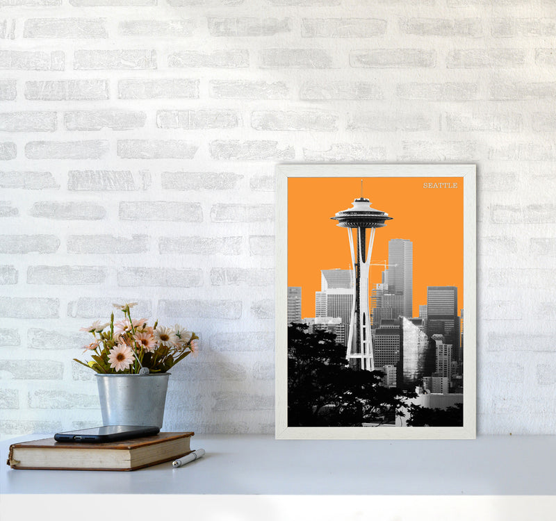 Halftone Seattle Yellow Art Print by Jason Stanley A3 Oak Frame