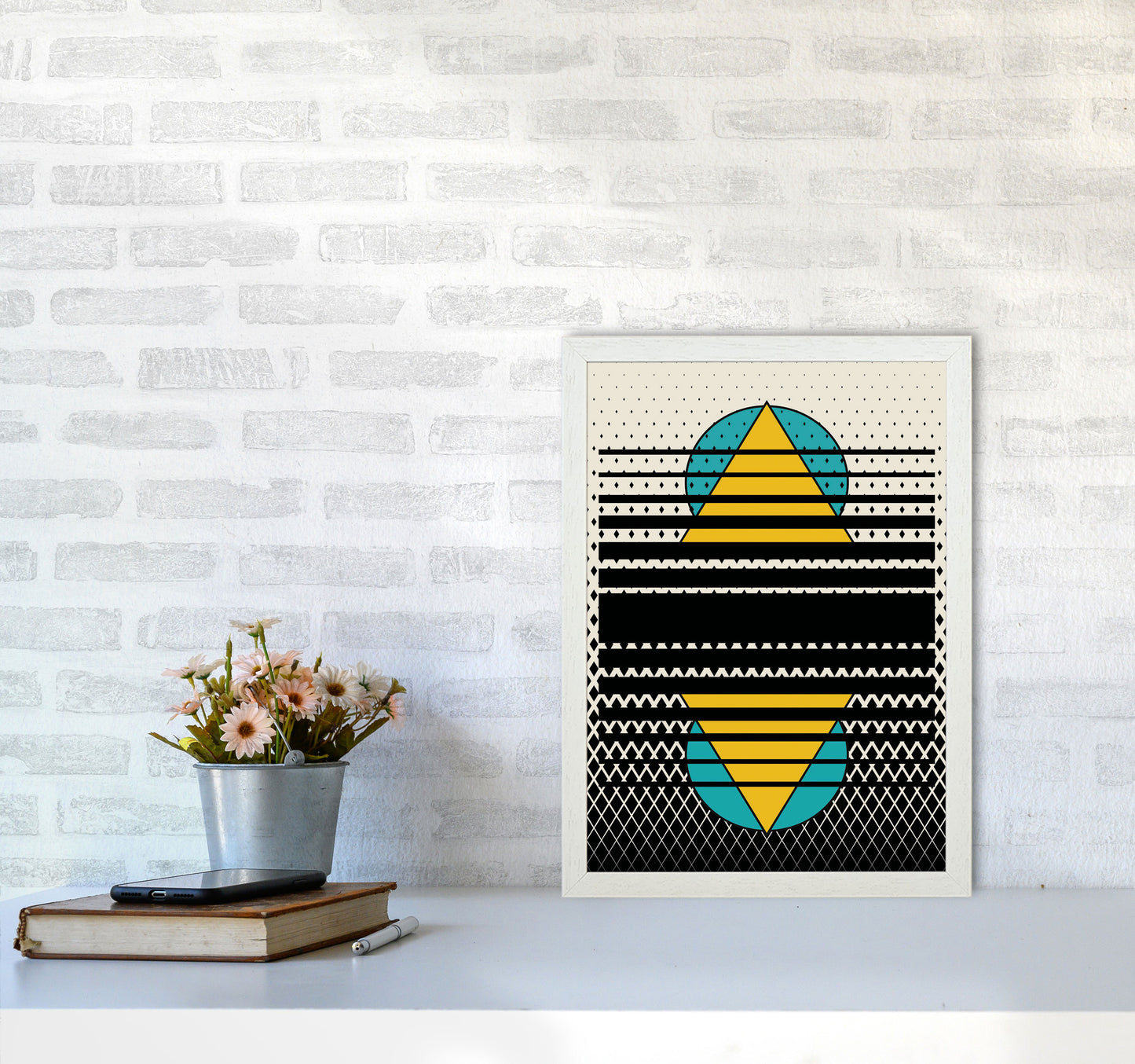 Geometric Suns Pattern Art Print by Jason Stanley A3 Oak Frame