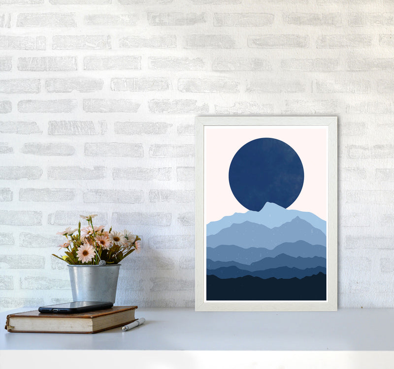 Blue Abstract Moonrise Art Print by Jason Stanley A3 Oak Frame