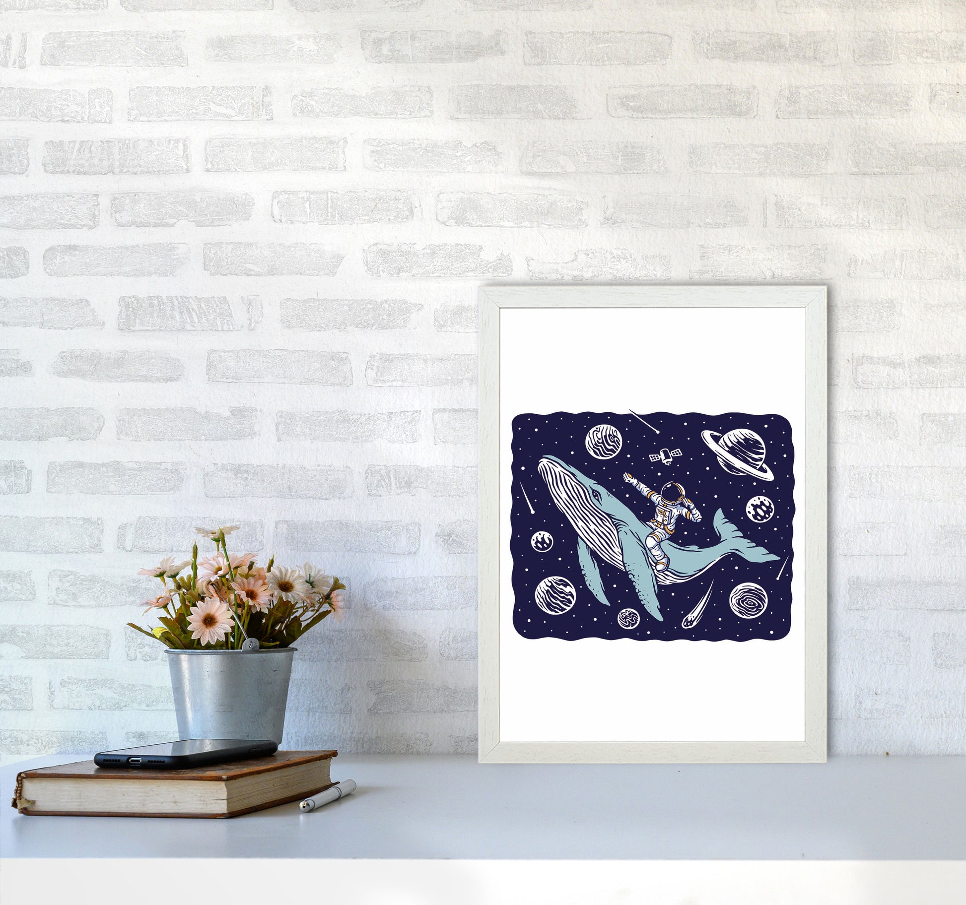 Galactic Whale Rider Art Print by Jason Stanley A3 Oak Frame