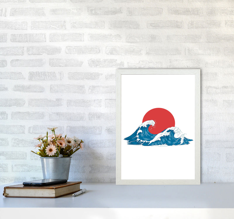 Japenses Wave Sunset Art Print by Jason Stanley A3 Oak Frame