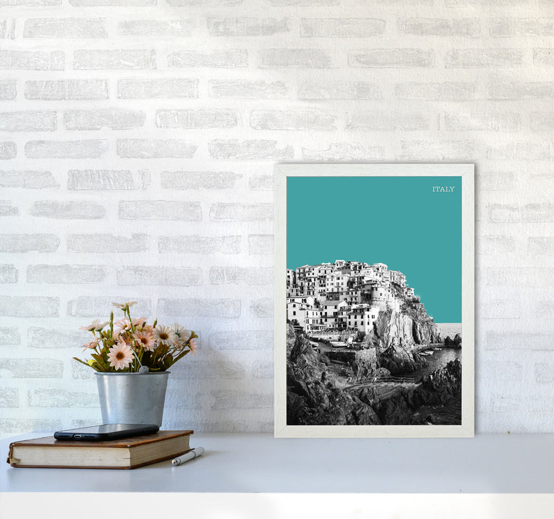 Halftone Italy Blue Art Print by Jason Stanley A3 Oak Frame