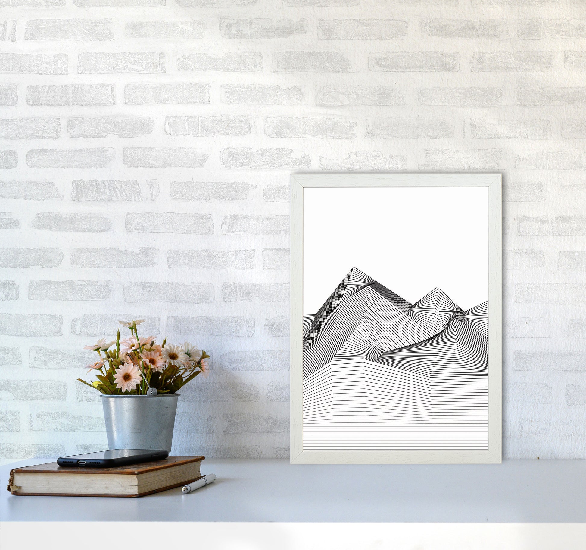 Line Mountains Art Print by Jason Stanley A3 Oak Frame