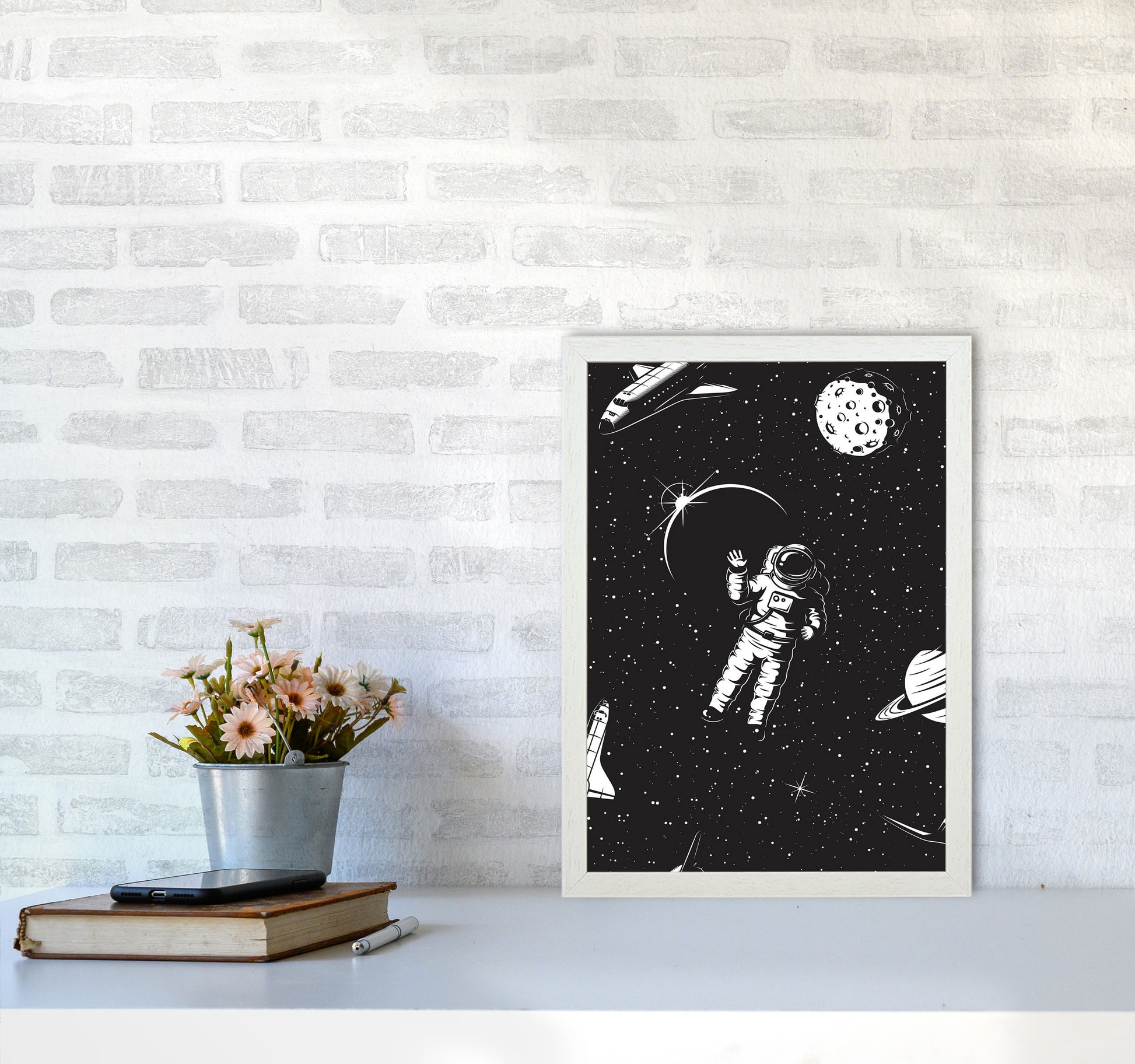 Hello Spaceman Art Print by Jason Stanley A3 Oak Frame