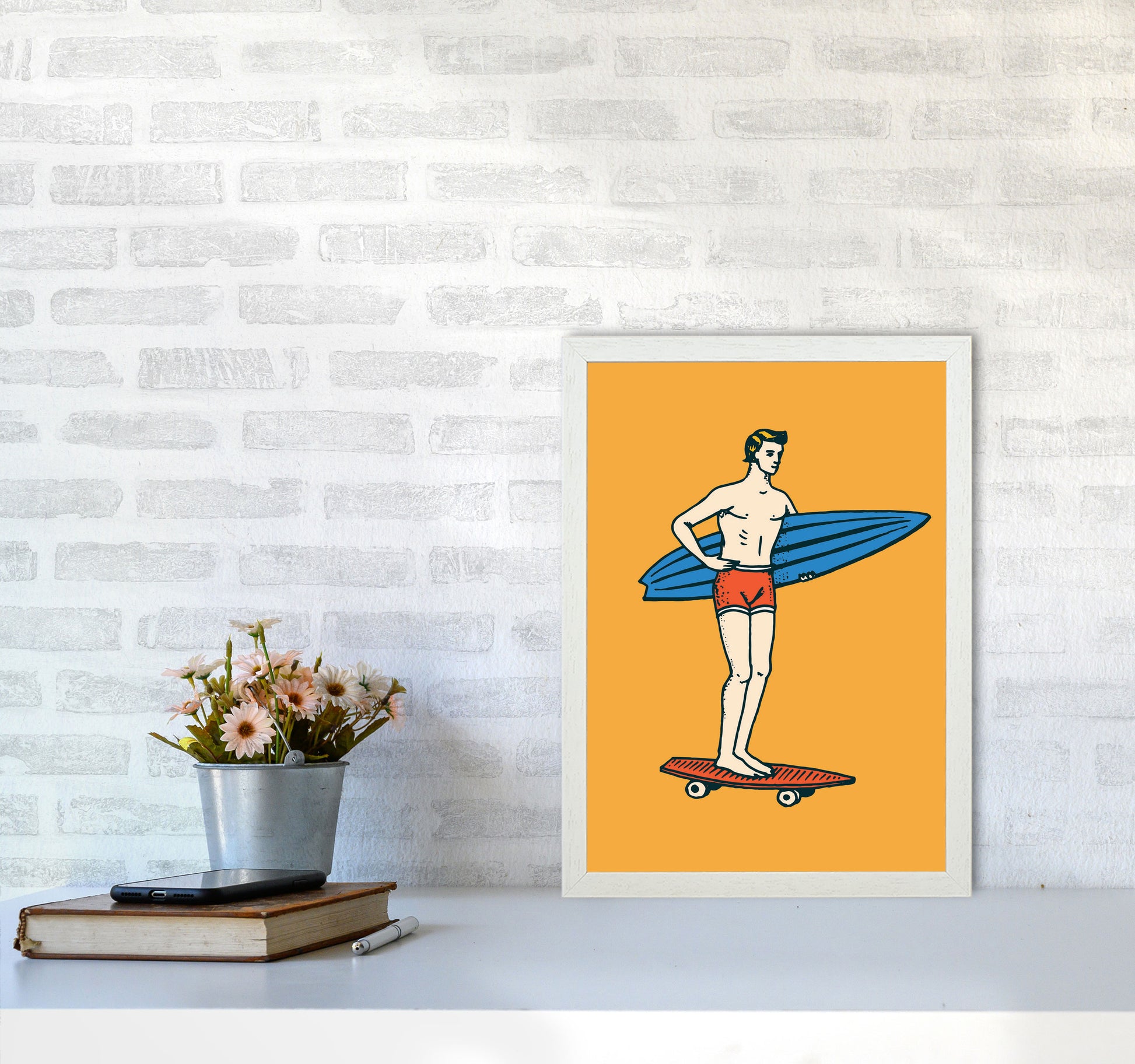 Gone Surfin' Art Print by Jason Stanley A3 Oak Frame