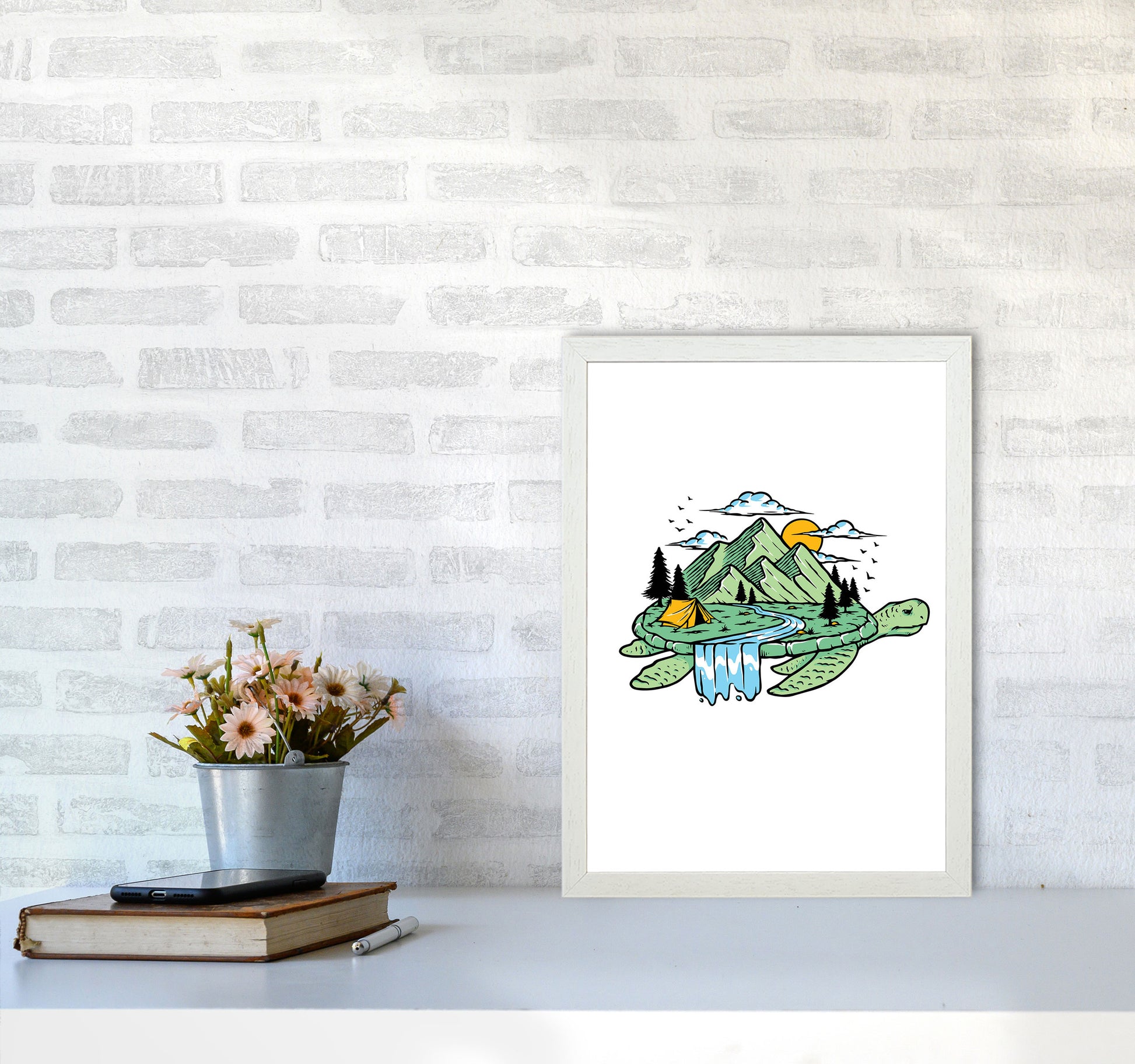 Turtle Power Art Print by Jason Stanley A3 Oak Frame