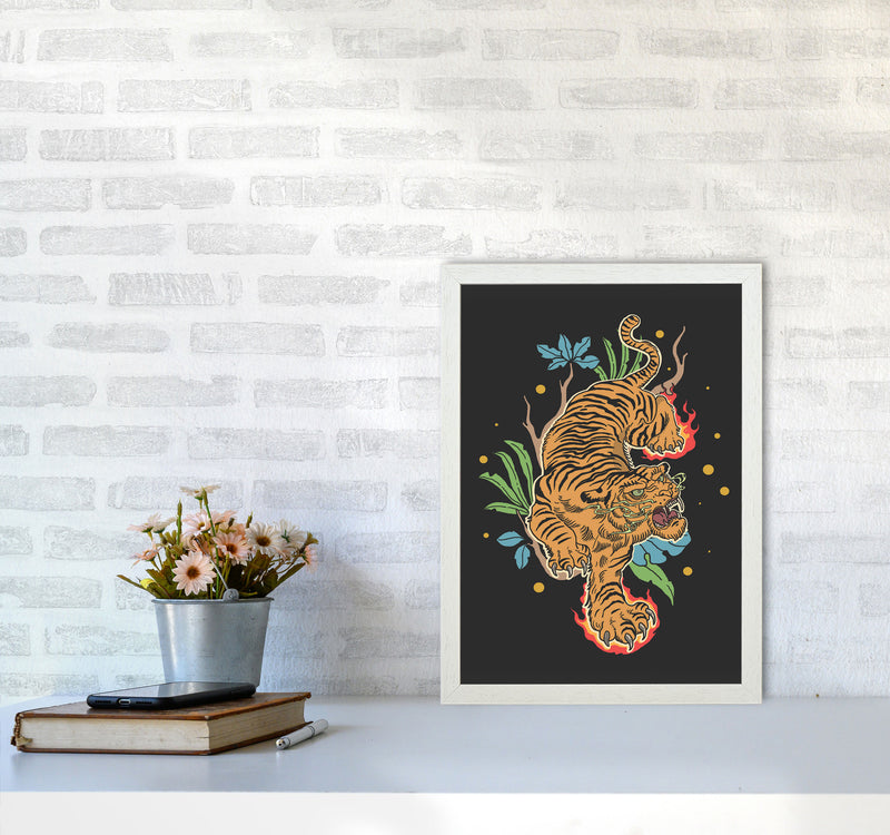 Classic Tiger Tattoo Art Print by Jason Stanley A3 Oak Frame