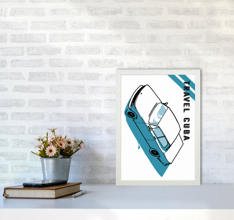 Travel Cuba Blue Art Print by Jason Stanley A3 Oak Frame