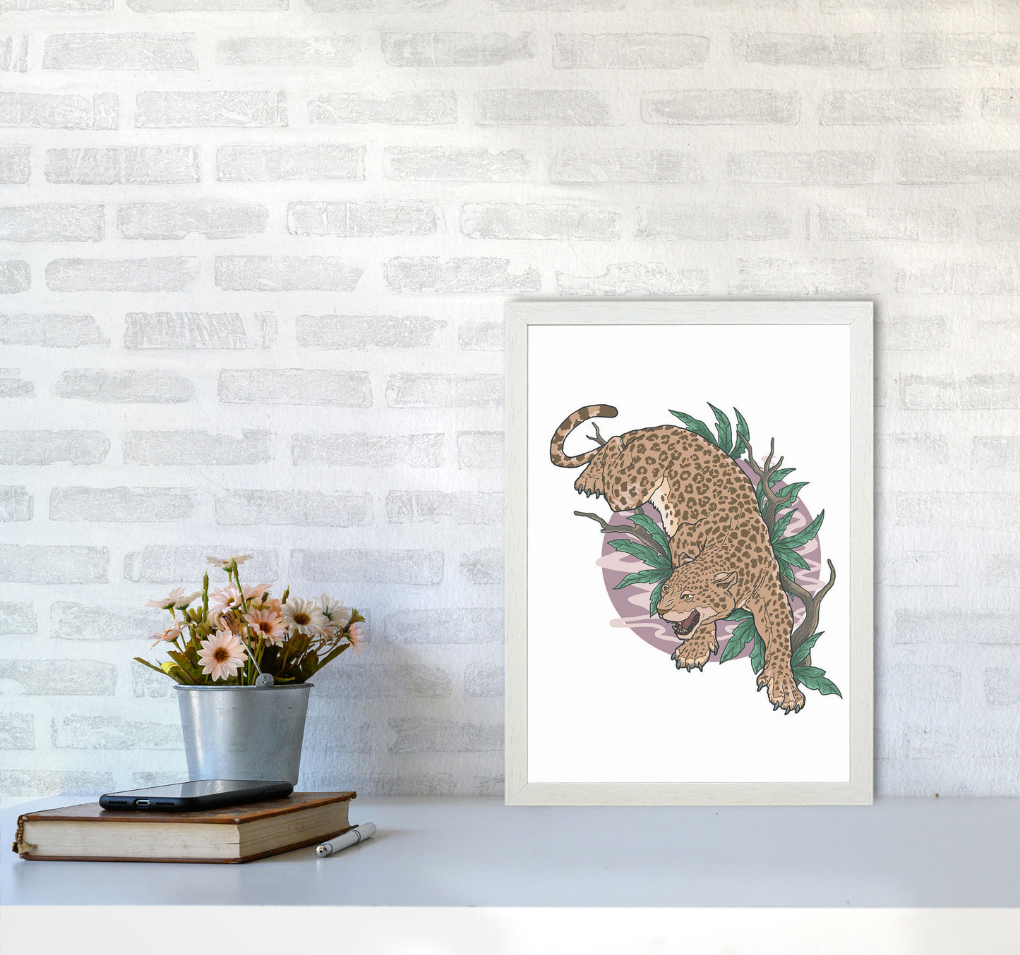 Wild Leopard Art Print by Jason Stanley A3 Oak Frame