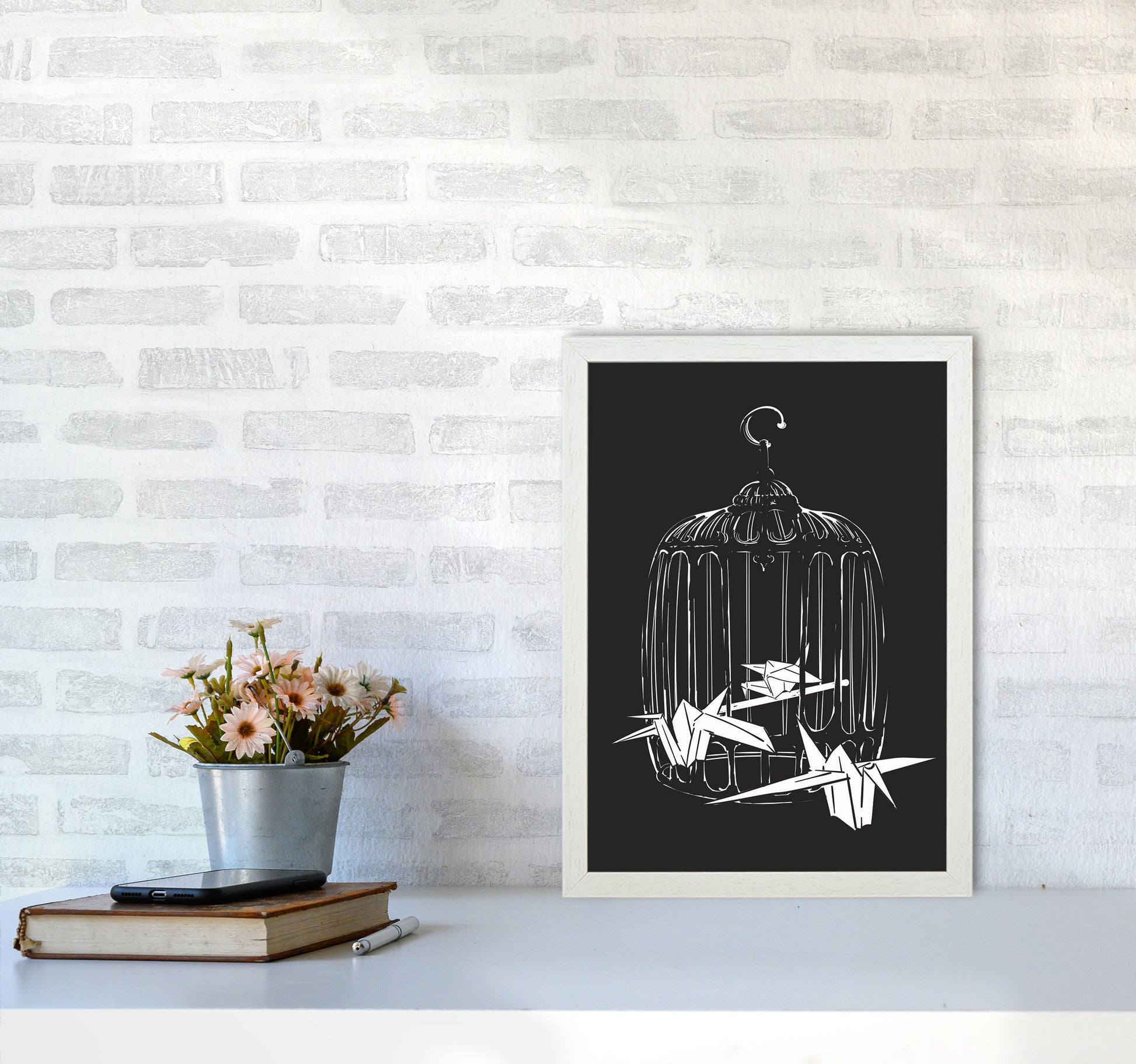 Origami Birds Art Print by Jason Stanley A3 Oak Frame