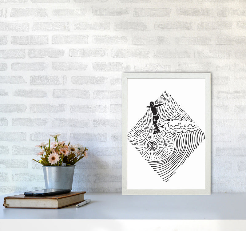 Surfer Line Drawing Art Print by Jason Stanley A3 Oak Frame