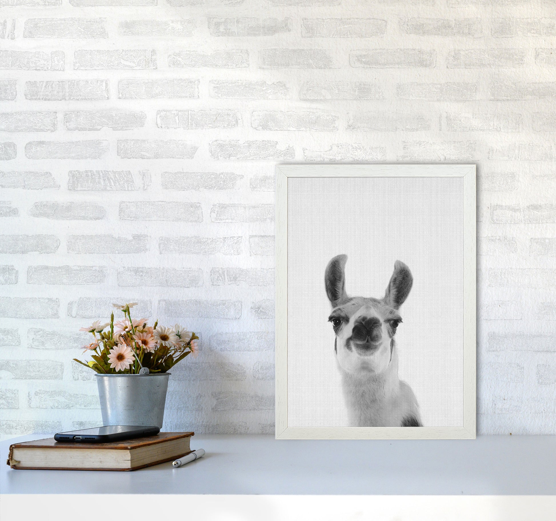 Llama Art Print by Jason Stanley A3 Oak Frame