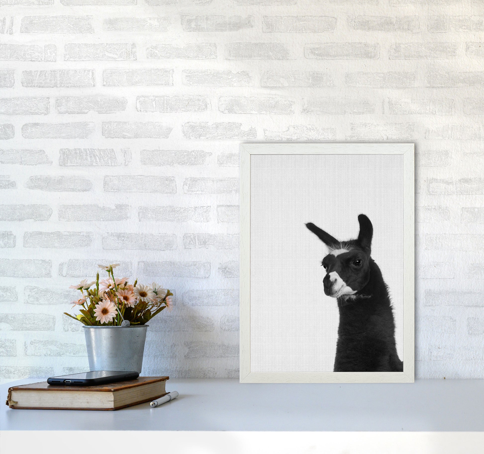 Llama #2 Art Print by Jason Stanley A3 Oak Frame