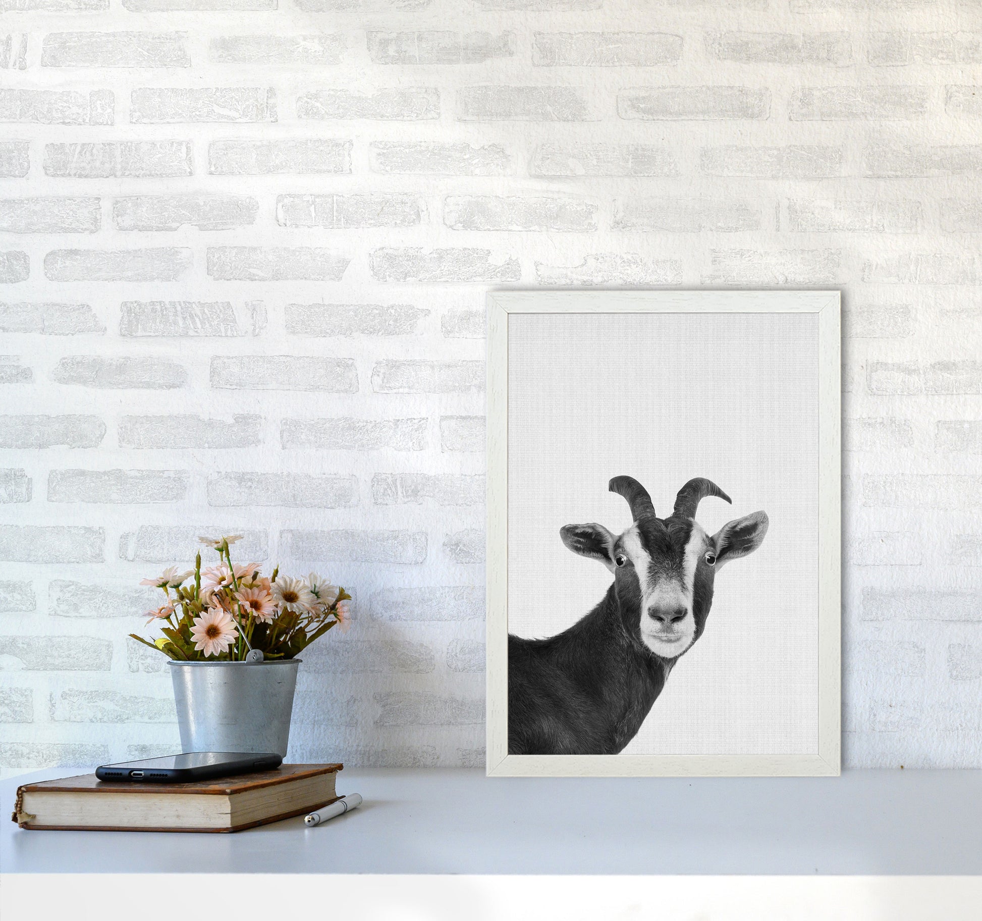 Surprised Goat Art Print by Jason Stanley A3 Oak Frame